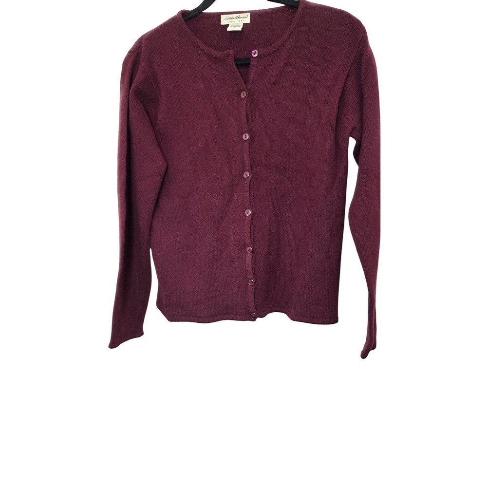 Eddie‎ Bauer Women's Burgundy Button-Up 100% Lambswool Cardigan Sweater Medium